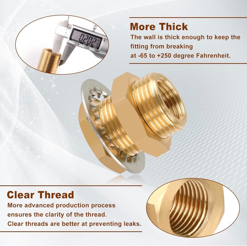 boeray قطعتان من تركيبات النحاس للفتحات 1/2” NPT أنثوية إلى 1/2” NPT أنثوية موصل مستقيم من النحاس 1.5” طول قطر خارجي 1-1/8” تركيبات أنابيب هواء خزان - Image 5