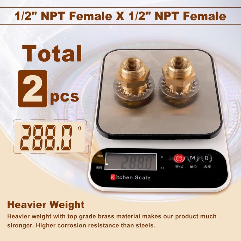 boeray قطعتان من تركيبات النحاس للفتحات 1/2” NPT أنثوية إلى 1/2” NPT أنثوية موصل مستقيم من النحاس 1.5” طول قطر خارجي 1-1/8” تركيبات أنابيب هواء خزان - Image 4