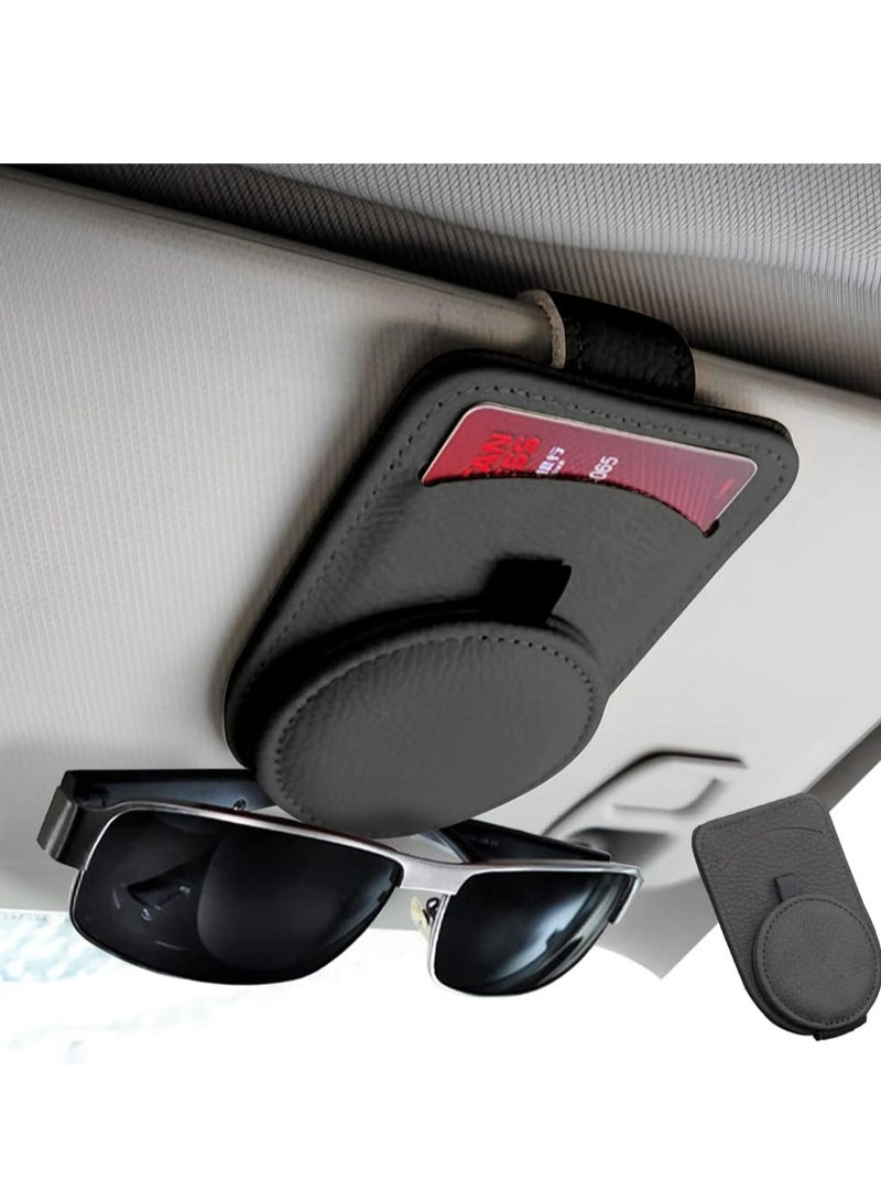 Loquat Car Sun Visor Leather Sunglass Clip, Black Eyeglasses Holder - Image 1