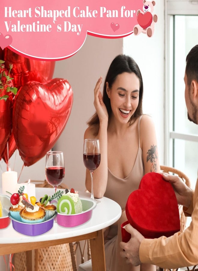 Fainne 40 Sets Mother's Day 5" Aluminum Foil Heart Shaped Cake Pans with Clear Lids 225 ml/ 7.92 oz Heart Cake Pan Mini Mother's Day Containers Disposable Dessert Baking Containers (Multicolor) - Image 3