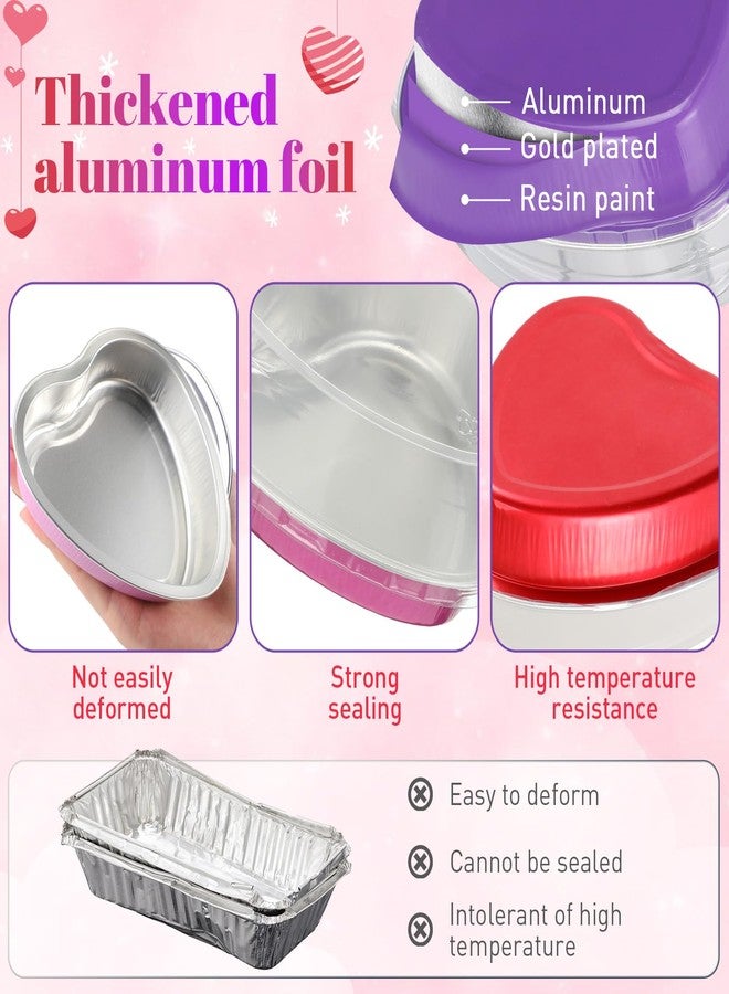 Fainne 40 Sets Mother's Day 5" Aluminum Foil Heart Shaped Cake Pans with Clear Lids 225 ml/ 7.92 oz Heart Cake Pan Mini Mother's Day Containers Disposable Dessert Baking Containers (Multicolor) - Image 4