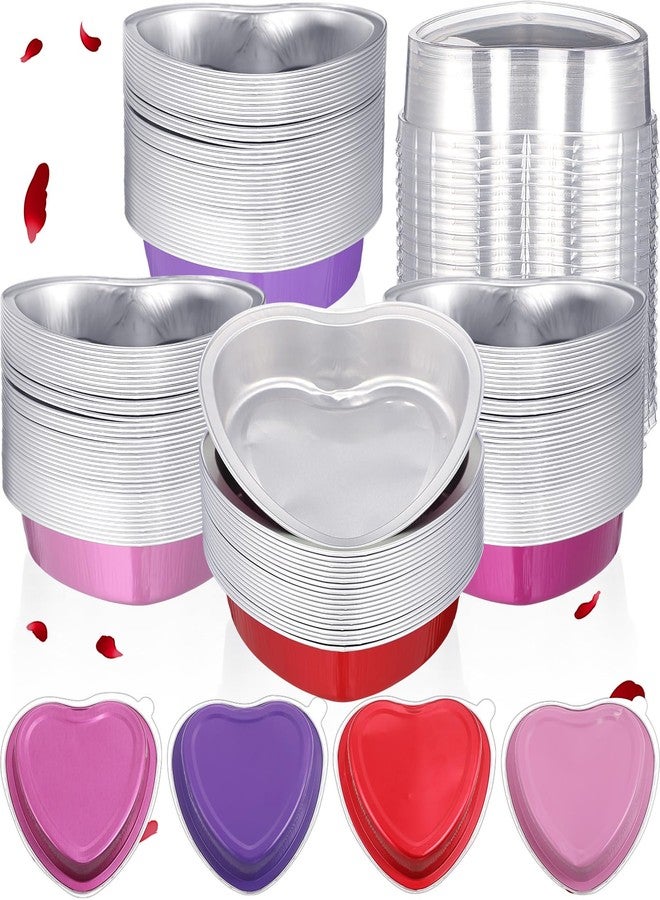 Fainne 40 Sets Mother's Day 5" Aluminum Foil Heart Shaped Cake Pans with Clear Lids 225 ml/ 7.92 oz Heart Cake Pan Mini Mother's Day Containers Disposable Dessert Baking Containers (Multicolor) - Image 1