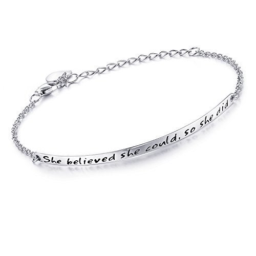 NINAMAID “She believed she could so she did” Engraved 925 Sterling Silver Inspirational Bangle Bracelets - Image 3