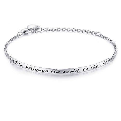 NINAMAID “She believed she could so she did” Engraved 925 Sterling Silver Inspirational Bangle Bracelets - Image 1