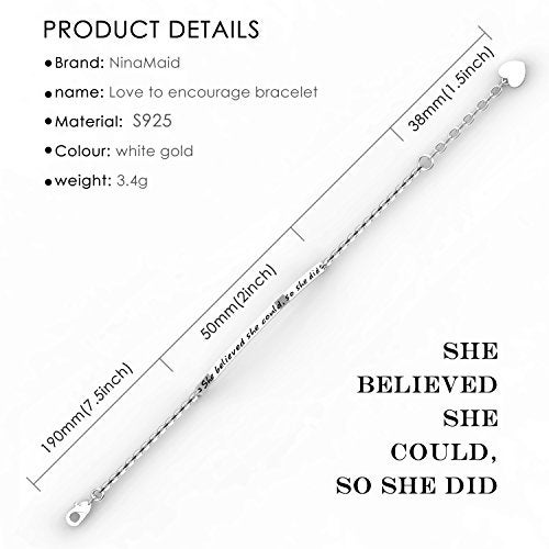 NINAMAID “She believed she could so she did” Engraved 925 Sterling Silver Inspirational Bangle Bracelets - Image 2