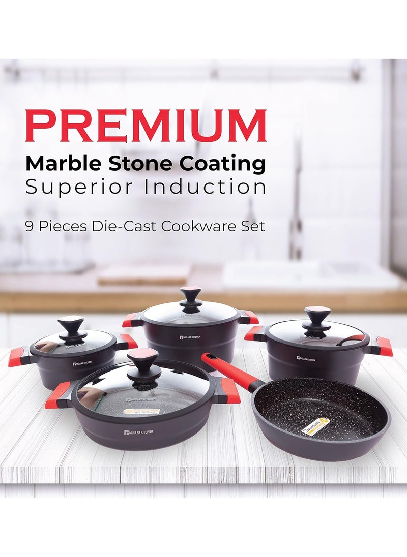 MULLER KITCHEN - Cookware Set 9 Pieces , Die-Cast Aluminum, German Non-Stick Marble Coating Technology, PFOA-Free, Suitable for Multiple Stoves, Premium Series - Image 1