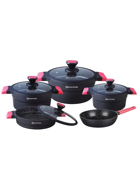 Cookware Set 9 Pieces , Die-Cast Aluminum, German Non-Stick Marble Coating Technology, PFOA-Free, Suitable for Multiple Stoves, Premium Series