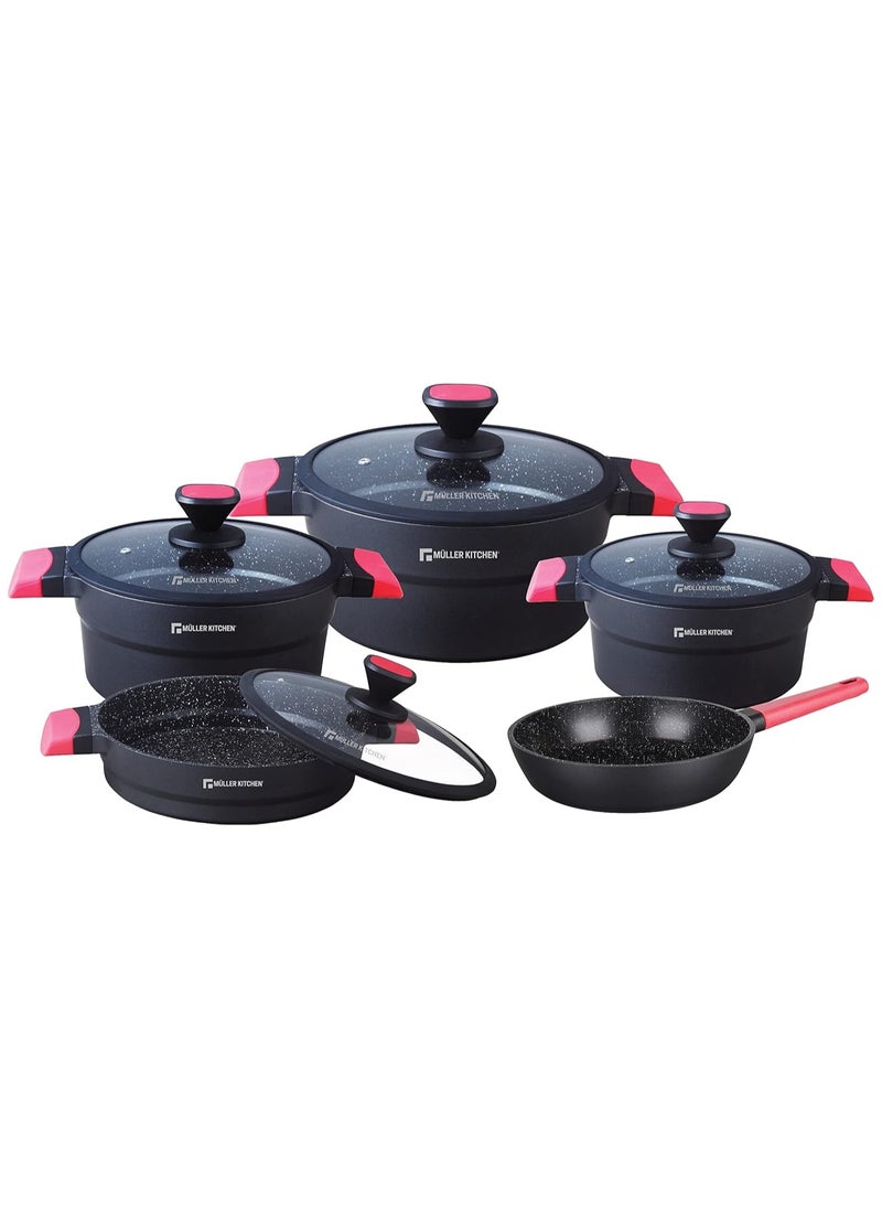 MULLER KITCHEN - Cookware Set 9 Pieces , Die-Cast Aluminum, German Non-Stick Marble Coating Technology, PFOA-Free, Suitable for Multiple Stoves, Premium Series - Image 1