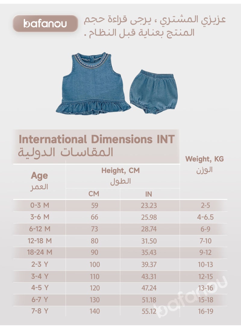 Bafanou Summer Infant Girls Clothing Set Baby Hollow Embroidery Denim Top + Wrap Pants 2 Piece Set  - Image 3