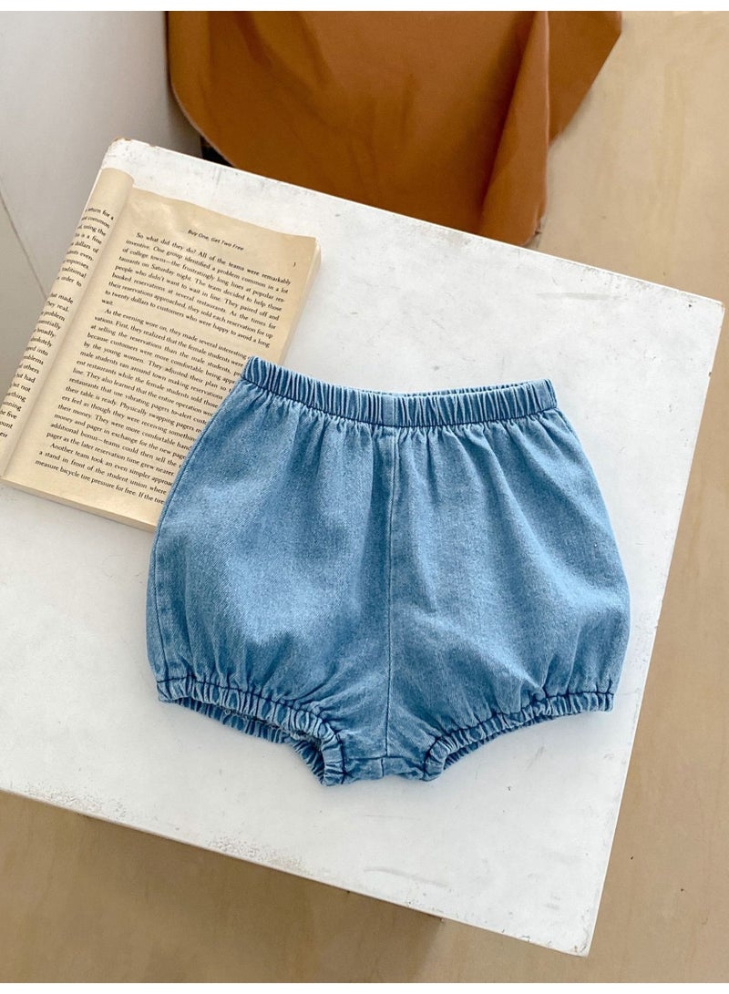 Summer Infant Girls Clothing Set Baby Hollow Embroidery Denim Top + Wrap Pants 2 Piece Set