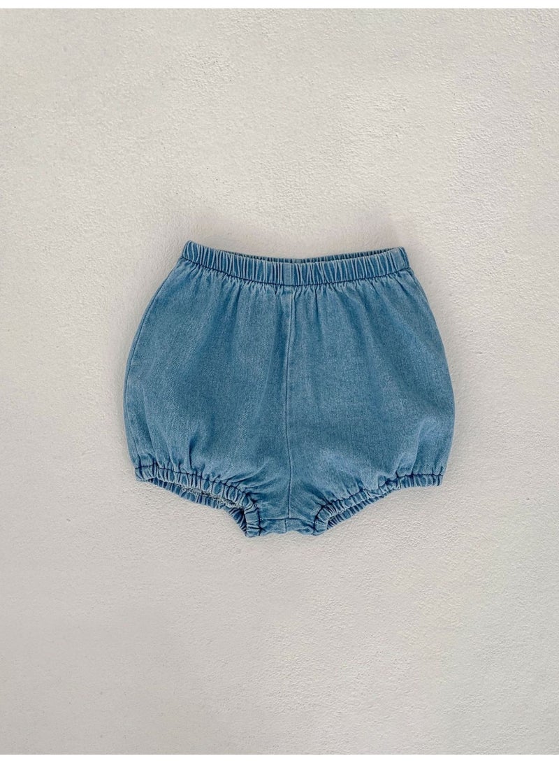 Summer Infant Girls Clothing Set Baby Hollow Embroidery Denim Top + Wrap Pants 2 Piece Set