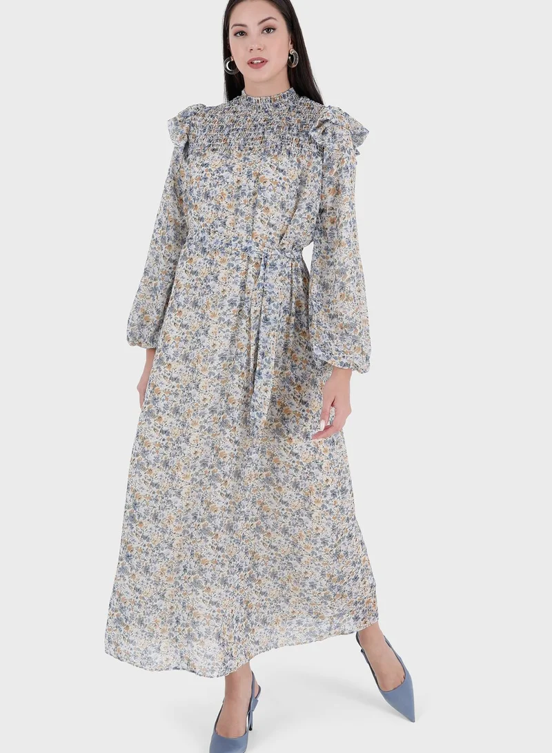 Refka by modanisa Floral High-Neck Dress