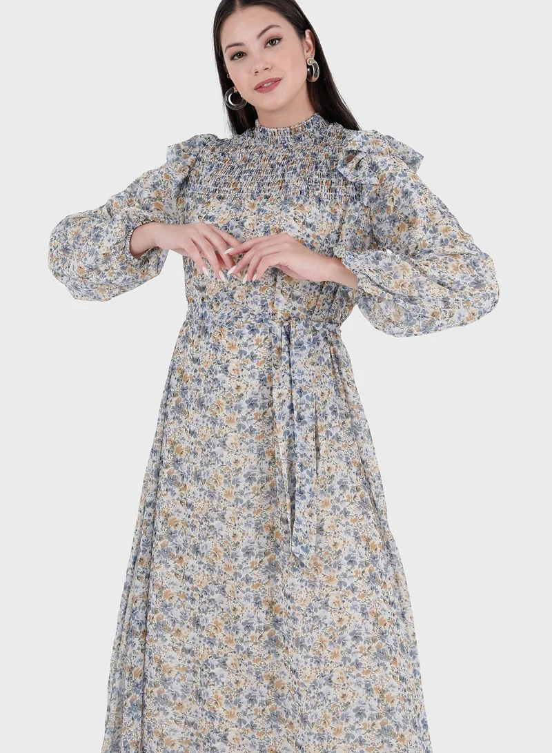 Refka by modanisa Floral High-Neck Dress