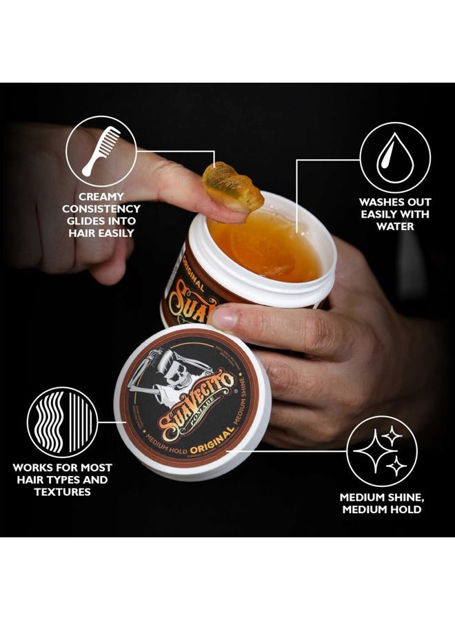 SUAVECITO Pomade Original Hold 4 oz, 3 Pack - Medium Hold Hair Pomade For Men - Medium Shine Water Based Wax Like Flake Free Hair Gel - Easy To Wash Out - All Day Hold For All Hairstyles - Image 3