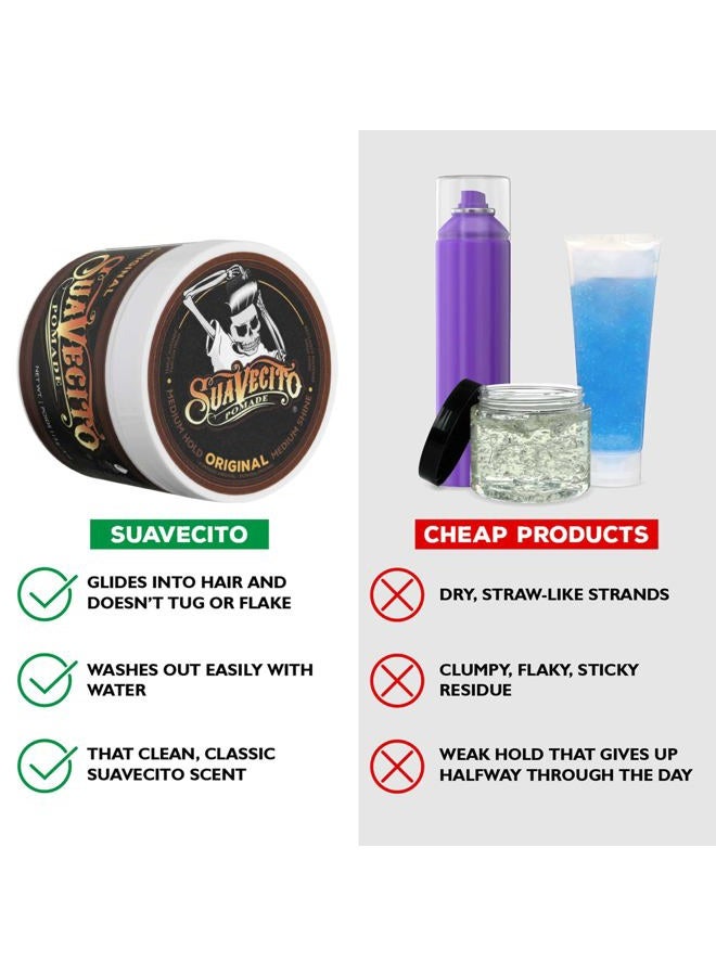SUAVECITO Pomade Original Hold 4 oz, 3 Pack - Medium Hold Hair Pomade For Men - Medium Shine Water Based Wax Like Flake Free Hair Gel - Easy To Wash Out - All Day Hold For All Hairstyles - Image 4