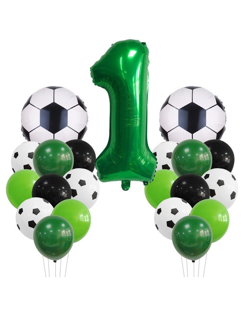 MIXDE 32 Inch Soccer Balloons Set 5st Birthday Decoration Green Number 5 Foil Soccer Balloon Black Star Balloons for Children's Boys Birthday Party Football Themed Party Supplies (1) - Image 1