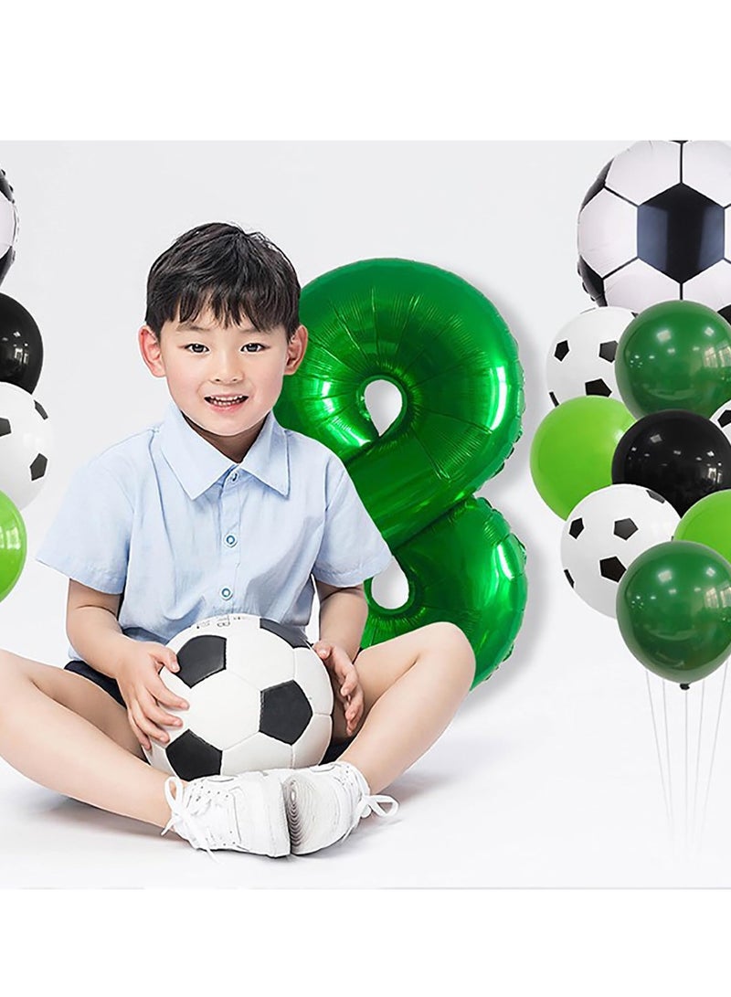 MIXDE 32 Inch Soccer Balloons Set 5st Birthday Decoration Green Number 5 Foil Soccer Balloon Black Star Balloons for Children's Boys Birthday Party Football Themed Party Supplies (1) - Image 5