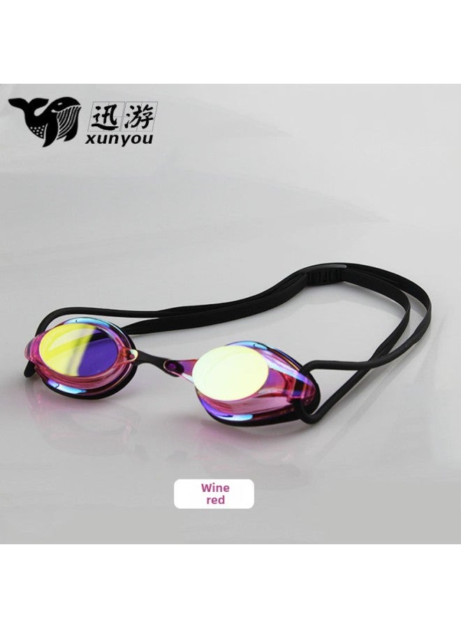 Generic Small Frame Racing Goggles Adult Swimming Goggles Anti-fog Electroplating Swimming Goggles Professional Waterproof Hot Sale-Color:Wine Red Color Plating  - Image 1
