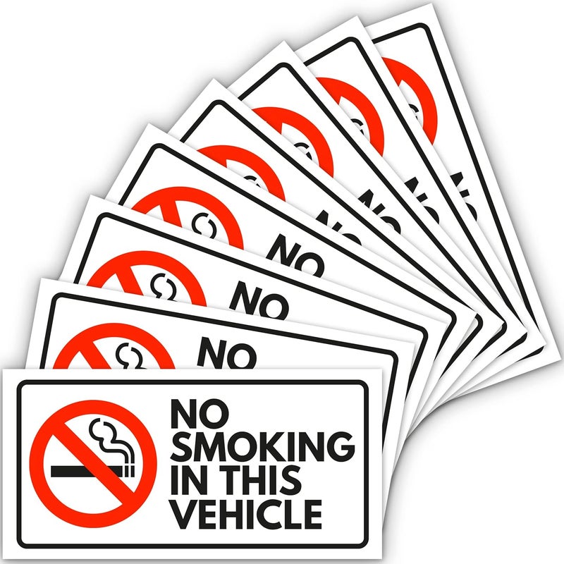 ARS Pack Of 8 x No smoking stickers for vehicles & cars 3x1.5 inch - No smoking sign for business decals - Self-adhesive premium Vinyl - UV resistant, waterproof, anti scratch for Outdoor and Indoor - Image 2