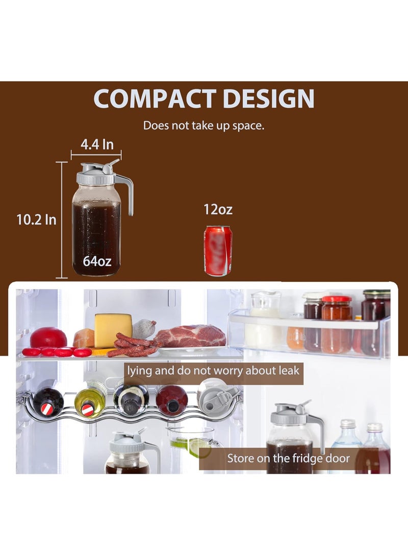 HOMESTAR Cold Brew Coffee Maker Glass Pitcher, 64 oz Mason Jar with Pour Spout Handle Lid with Stainless Steel Filter for Iced Coffee, Lemonade, Ice Tea, Fruit Drinks - Image 5