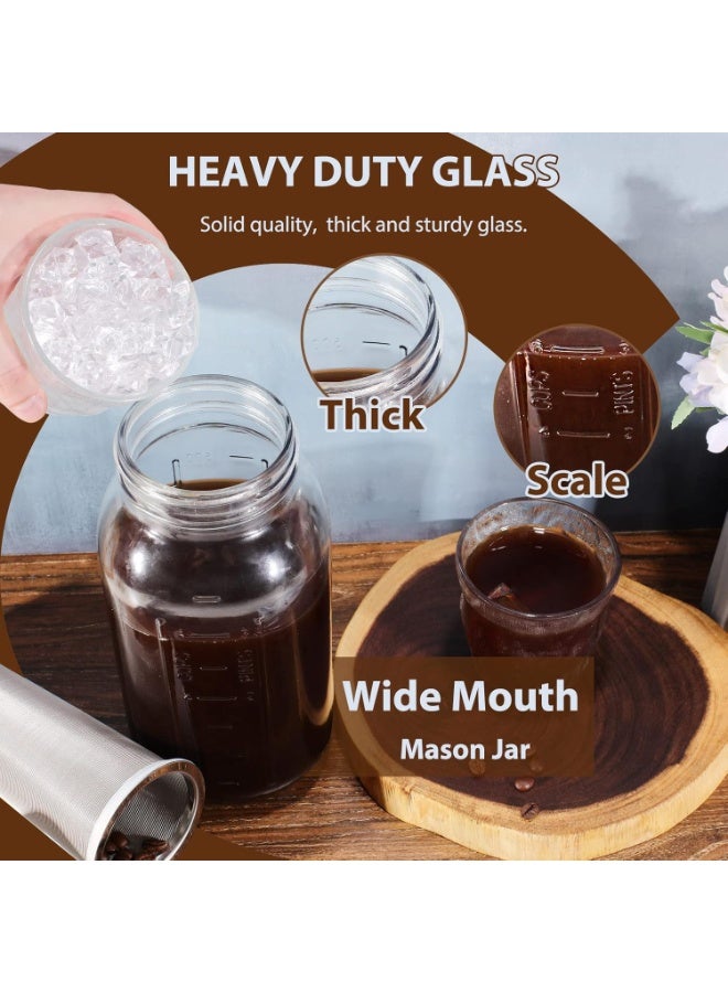HOMESTAR Cold Brew Coffee Maker Glass Pitcher, 64 oz Mason Jar with Pour Spout Handle Lid with Stainless Steel Filter for Iced Coffee, Lemonade, Ice Tea, Fruit Drinks - Image 2