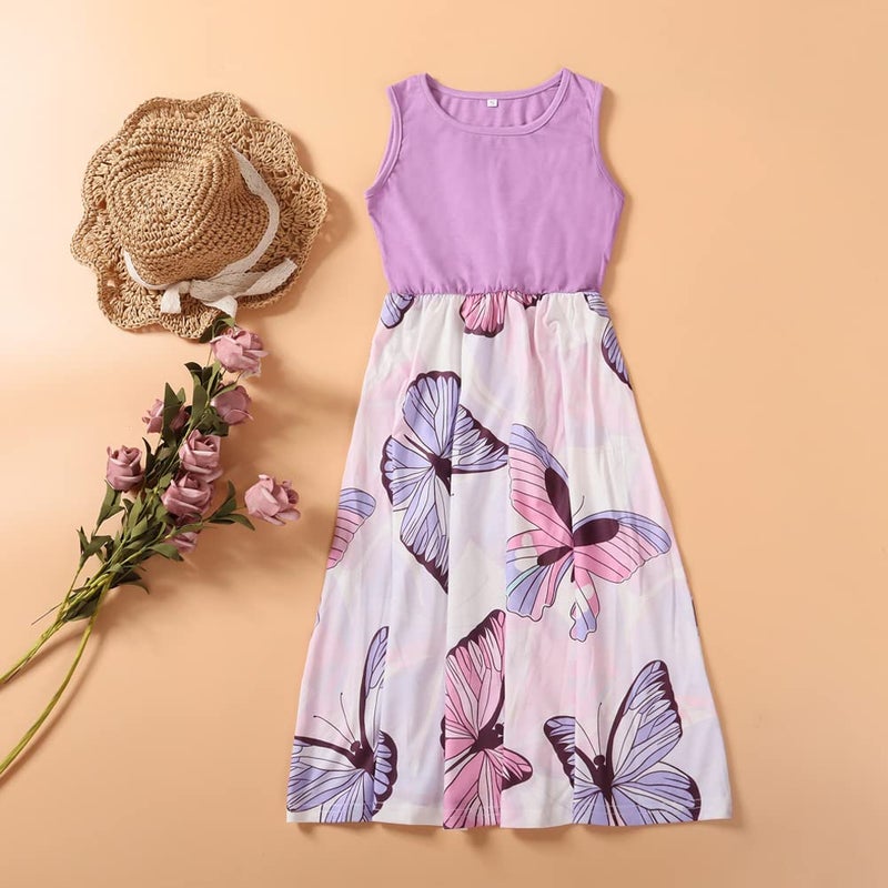 Askwind Mommy and Me Family Outfits, Stripe Stitching Dress,Summer Matching Maxi Dress with Pocket for Mother's Day (Purple, 4-5T) - Image 4