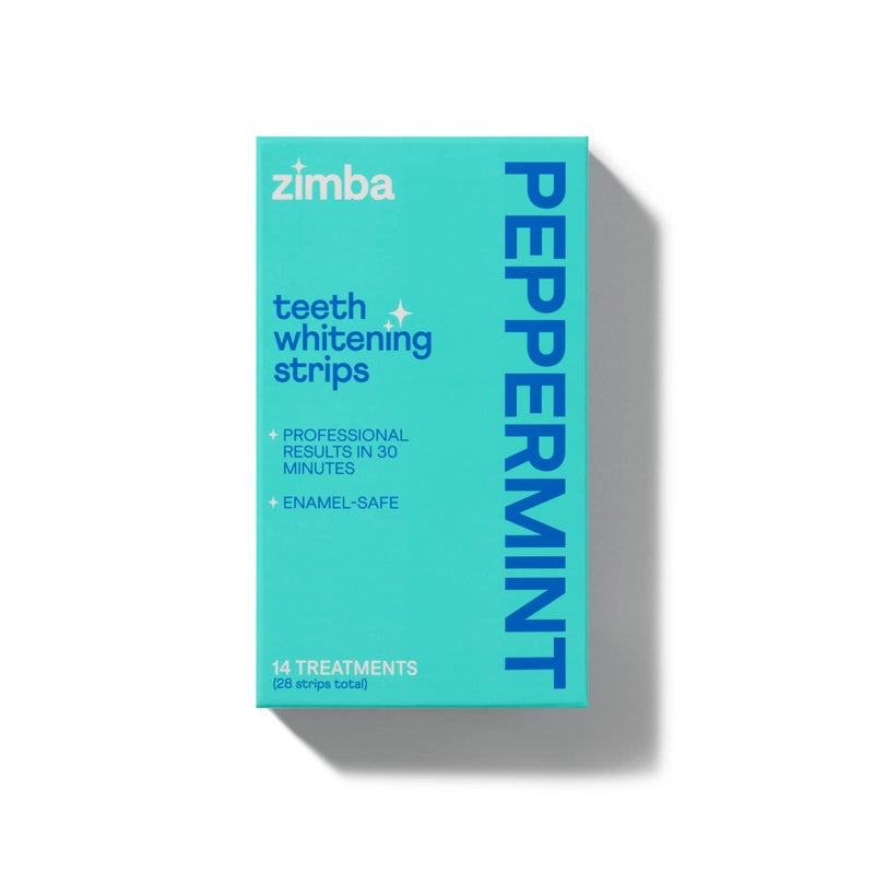 Zimba Peppermint Flavored Teeth Whitening Strips | Vegan, Enamel Safe Hydrogen Peroxide Teeth Whitener for Coffee, Wine, Tobacco, and Other Stains | 14 Day Treatment | Peppermint - Image 1