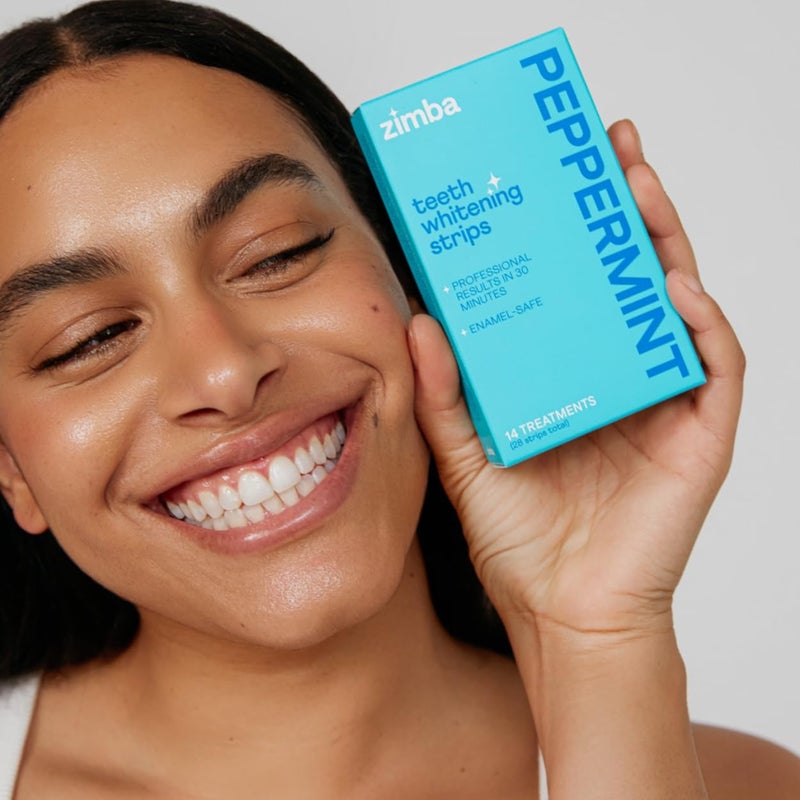 Zimba Peppermint Flavored Teeth Whitening Strips | Vegan, Enamel Safe Hydrogen Peroxide Teeth Whitener for Coffee, Wine, Tobacco, and Other Stains | 14 Day Treatment | Peppermint - Image 5