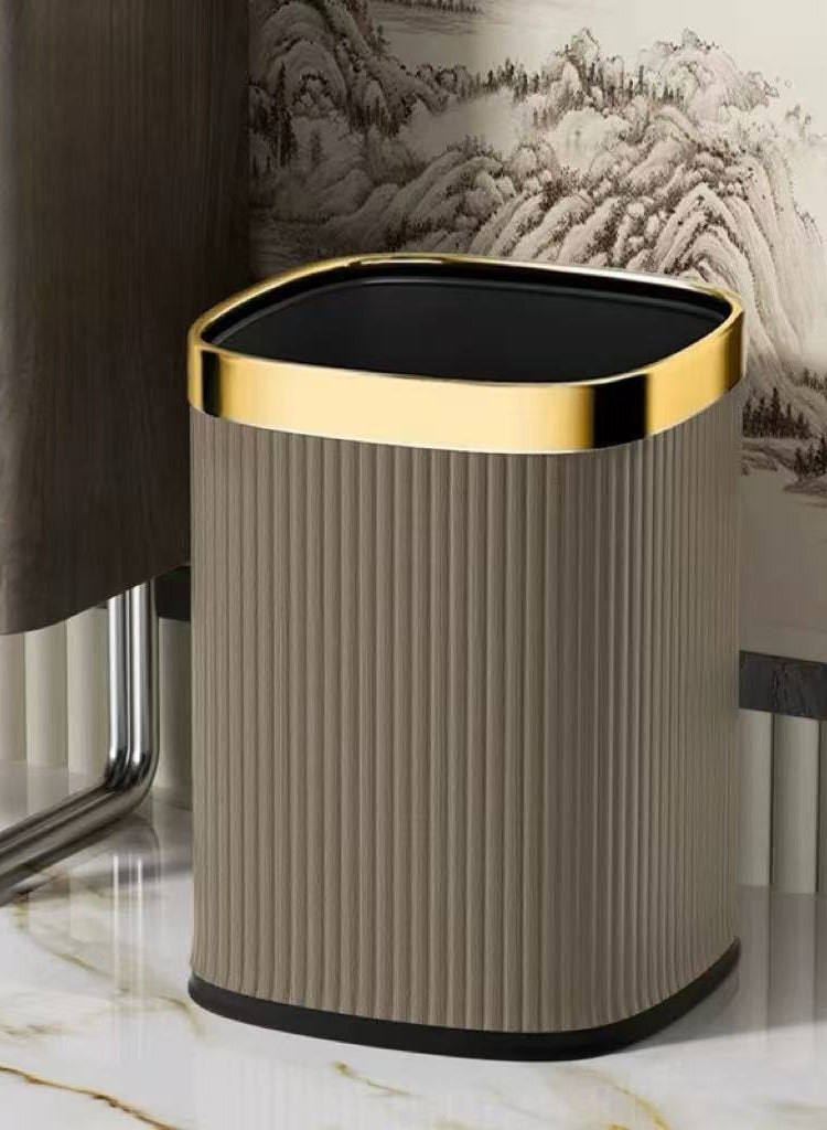 Waste Bin Square Garbage Bin Bathroom Wastebasket Plastic Large capacity Trash Can for Living Room Kitchen Bathroom（Brown gold circle）12L  - Image 1