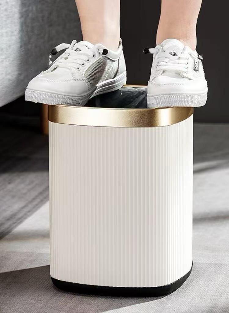Waste Bin Square Garbage Bin Bathroom Wastebasket Plastic Large capacity Trash Can for Living Room Kitchen Bathroom（Brown gold circle）12L  - Image 2