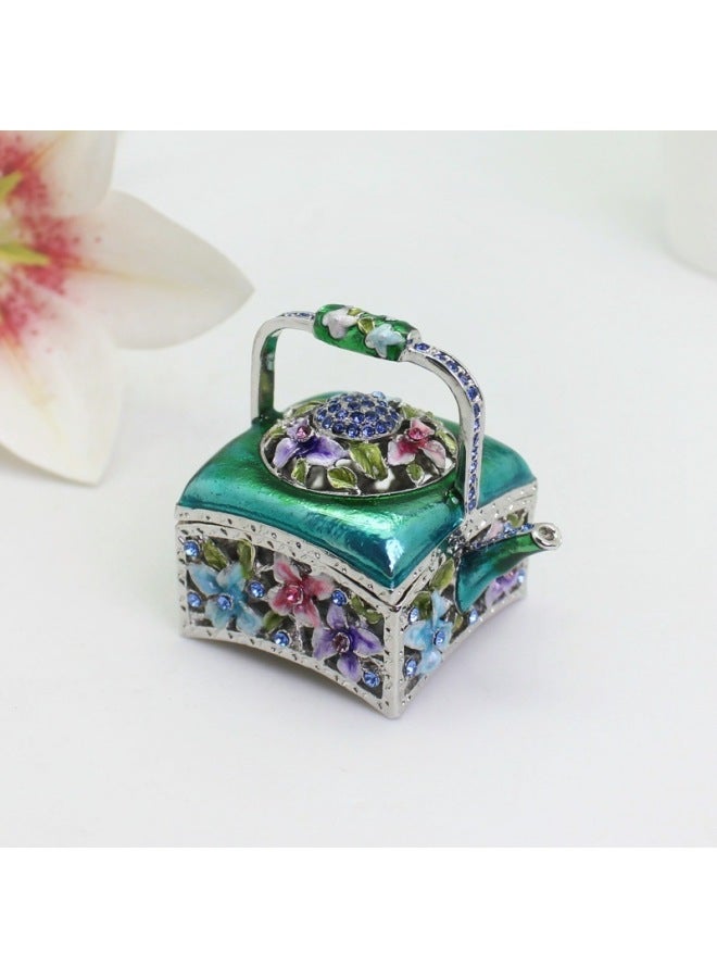 20*11*14cm | Enamel Square Teapot Jewelry Box & Home Décor in Blue | Whimsical Design, Velvet Lining Interior, Unique Conversation Piece | Novelty Storage for Rings, Earrings, Small Trinkets | Charming Wedding & Housewarming Gift - Image 1