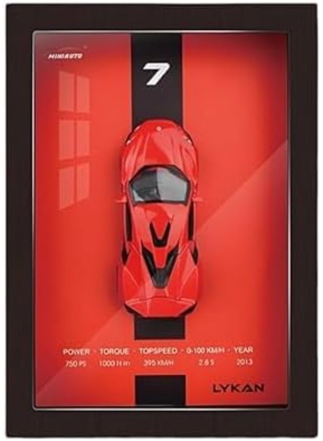 Wheels 3D Sports Car Frame | Wall Art | Wooden Frame model with Removable Die cast Cars, Lights, Pull-Back Action & Opening Doors | Collectible Display for Car Lovers (LYKAN) - Image 1