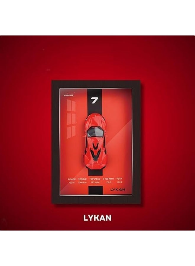 Wheels 3D Sports Car Frame | Wall Art | Wooden Frame model with Removable Die cast Cars, Lights, Pull-Back Action & Opening Doors | Collectible Display for Car Lovers (LYKAN) - Image 2
