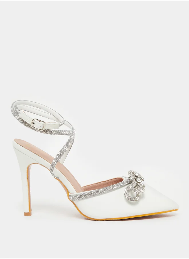 ستايلي Embellished Ankle Strap Bow Accent Shoes
