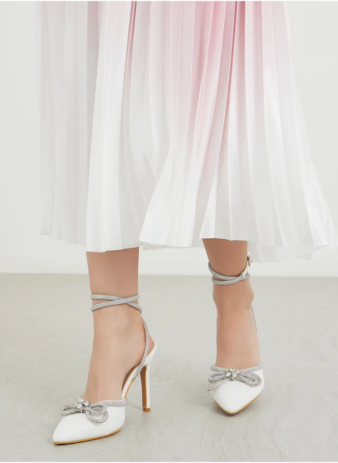 ستايلي Embellished Ankle Strap Bow Accent Shoes