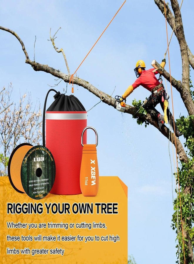 X XBEN XBEN Arborist Throw Line Kit with 15oz Throw Weight, 150ft 3/19" Slick Rope & Reflective Storage Bag, Polyester Coated for Tree Trimming, Camping, Forestry Gear (4"x6" Orange Bag) - Image 2
