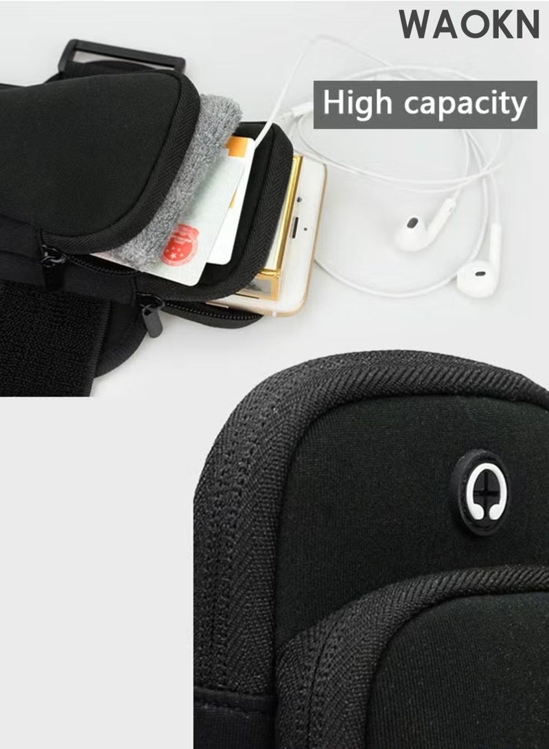 WAOKN Phone Armband Holder Wrist Bag , Multi-Colors Durable Waterproof For Running , Exercise ,Biking , Hiking , Fishing , Camping For Women Men ,Sports Running Fitness Equipment Mobile Arm Bag ,unisex , Black . - Image 2