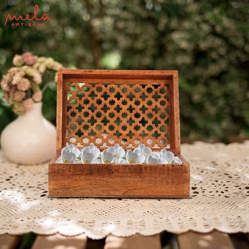 Mela Artisans Medium Polish Wooden Keepsake Box | Handmade Decorative Storage box for Jewelry, Photos & Letters| Elegant Memory & Trinket Box with Hinged Lid |Medium | Trellis Design | 7.5x4.5x3 - Image 5
