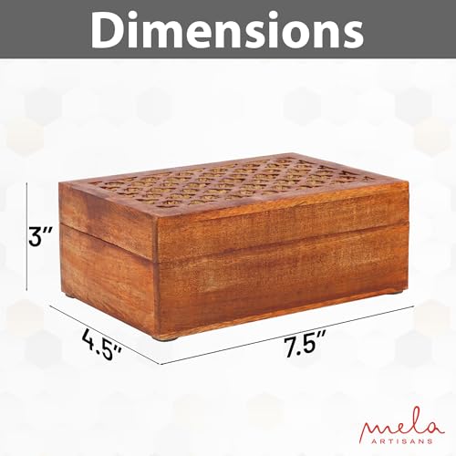 Mela Artisans Medium Polish Wooden Keepsake Box | Handmade Decorative Storage box for Jewelry, Photos & Letters| Elegant Memory & Trinket Box with Hinged Lid |Medium | Trellis Design | 7.5x4.5x3 - Image 2