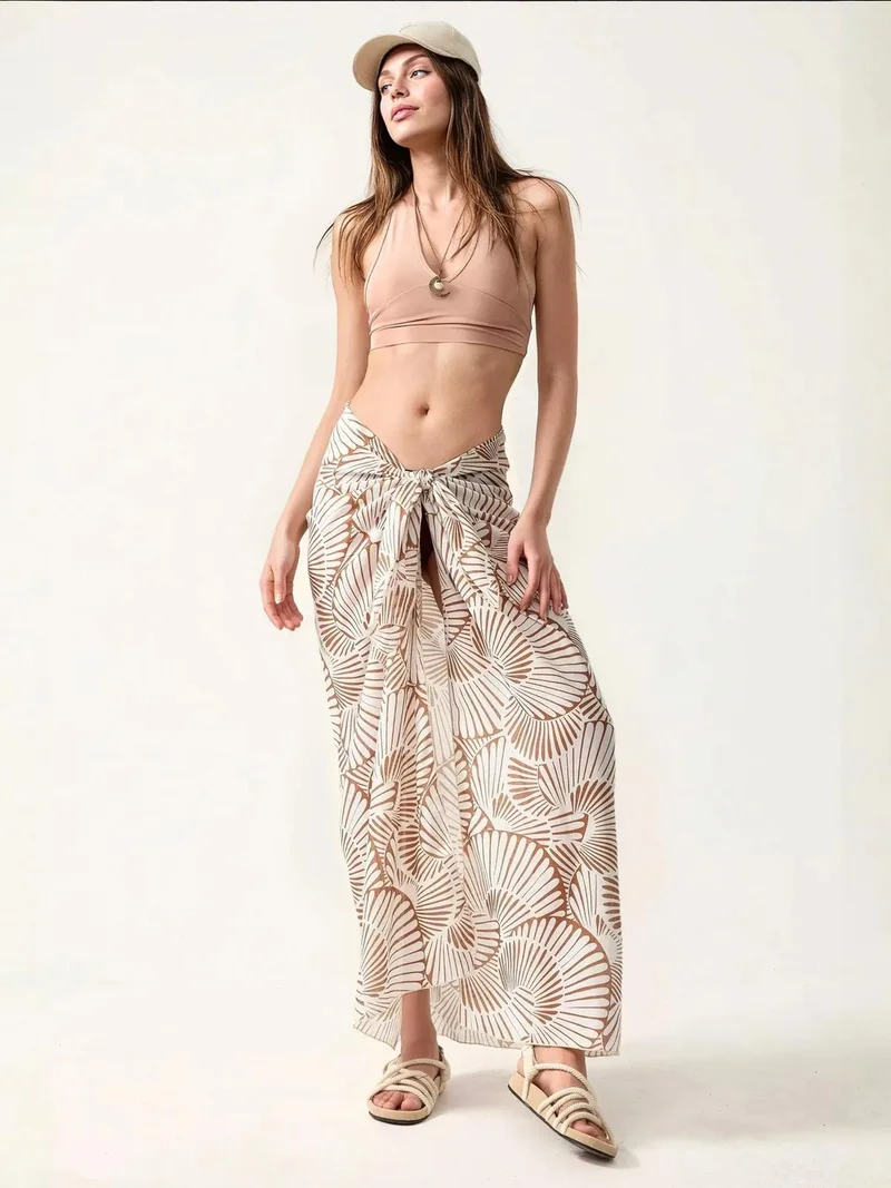 هيكاب غطاء شاطئ طويل مطبوع