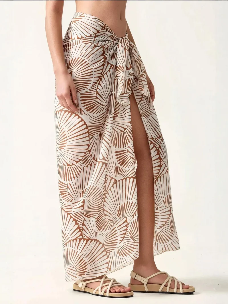 Hiccup Beige Natural Long Printed Beach Cover-Up for Women | Best Price UAE
