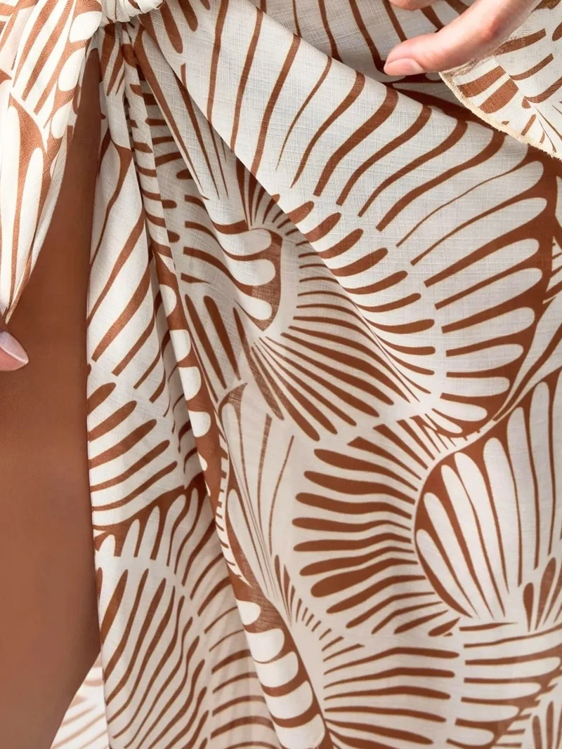 Hiccup Beige Natural Long Printed Beach Cover-Up for Women | Best Price UAE