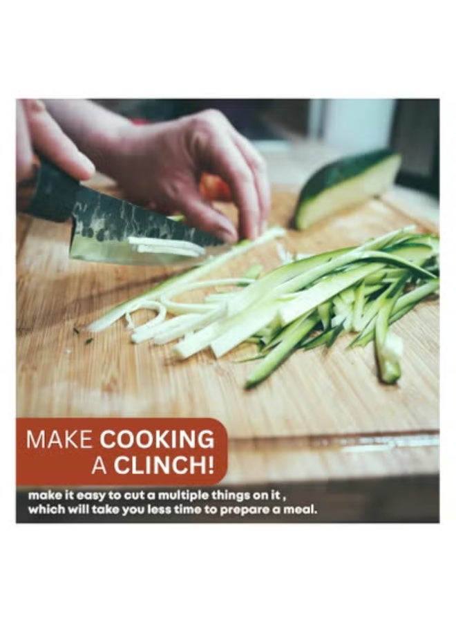 Zimtal Bamboo Wooden Chopping Board with Handle Cutting Board with Juice Groove for Kitchen, Meat, Vegetables (Large) - Image 5