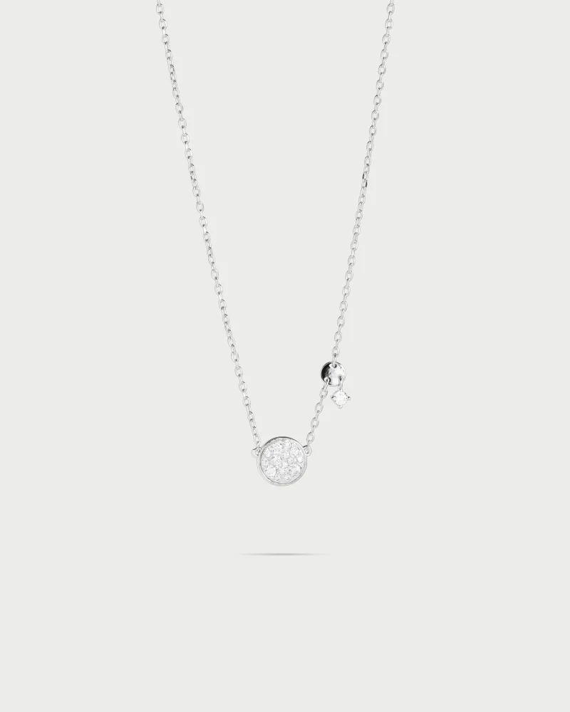 Rue Des Mill Necklace with chain and pav√® circle - STARDUST TEN - Rhodium