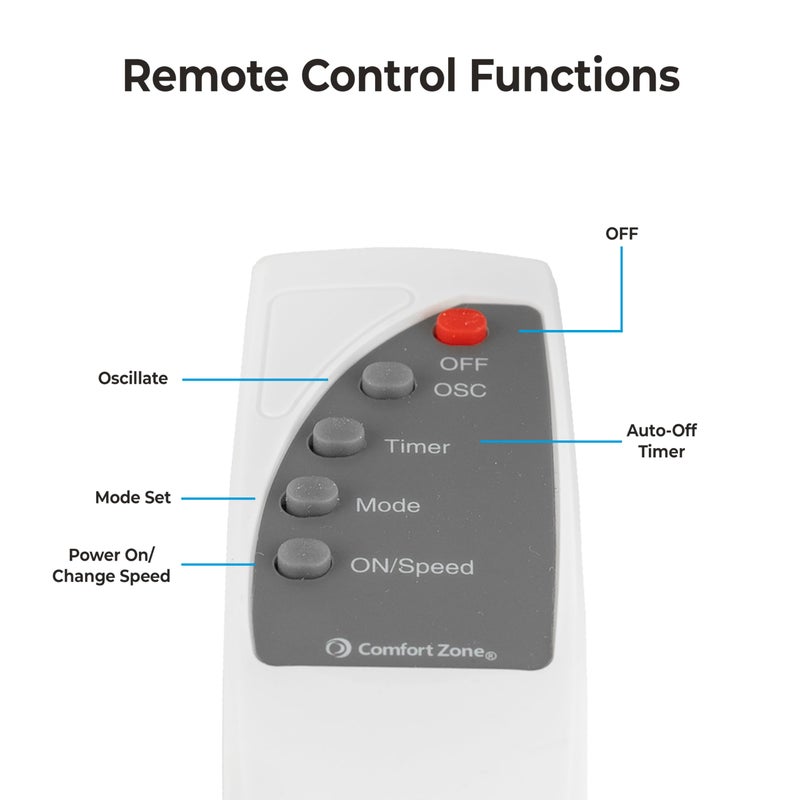 Comfort Zone 16-inch Wall Mount Fan with Remote Control, Quiet 3-Speed Operation, Timer, Adjustable Tilt â€“ Ideal for Bedroom, Home, Gym & Office - Image 3
