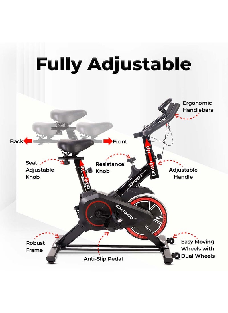 Sparnod Fitness SSB-08 Spin Bike Exercise Cycle for Home Gym with 8kg Flywheel, LED Display, Pulse Sensor, Adjustable Resistance, Silent Belt Drive, 4-way Adjustable Cushioned Seat and 2-way Handlebar  - Image 4