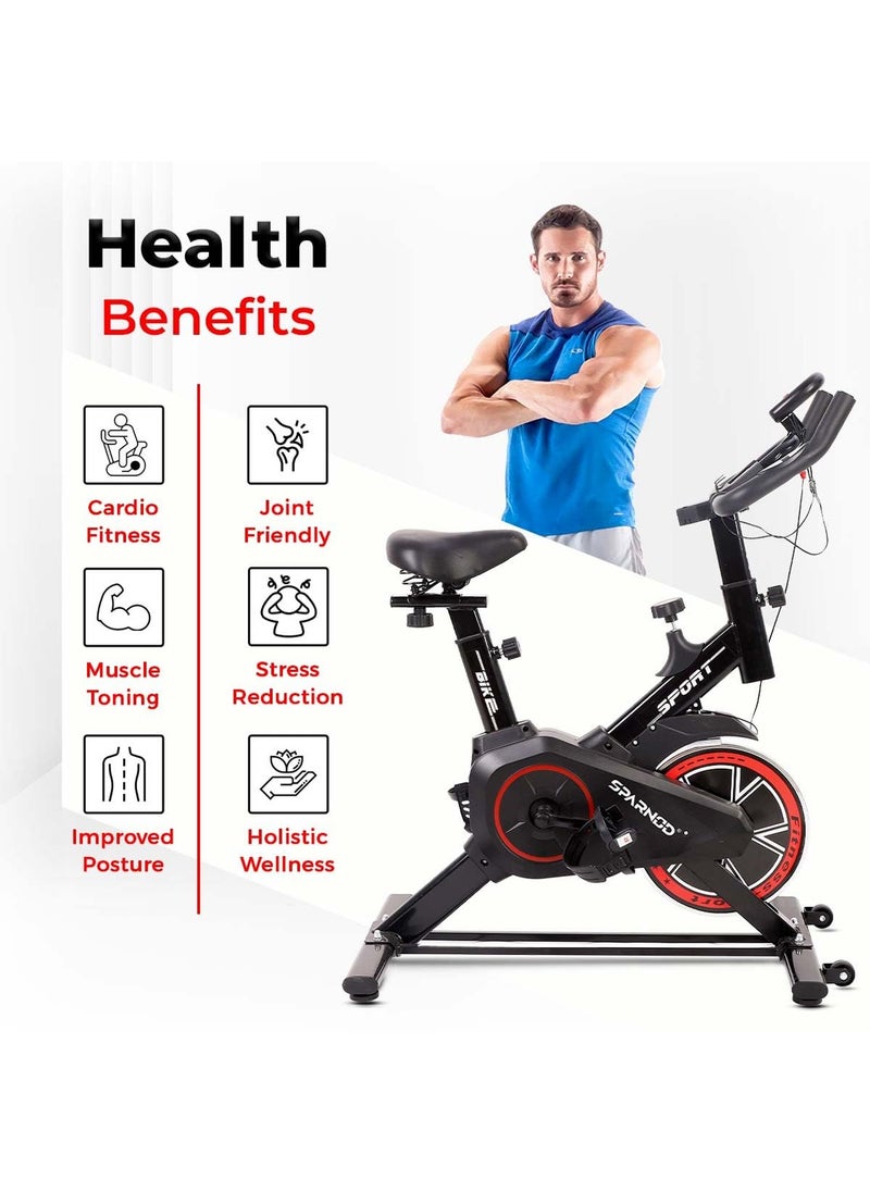 SSB-08 Spin Bike Exercise Cycle for Home Gym with 8kg Flywheel, LED Display, Pulse Sensor, Adjustable Resistance, Silent Belt Drive, 4-way Adjustable Cushioned Seat and 2-way Handlebar
