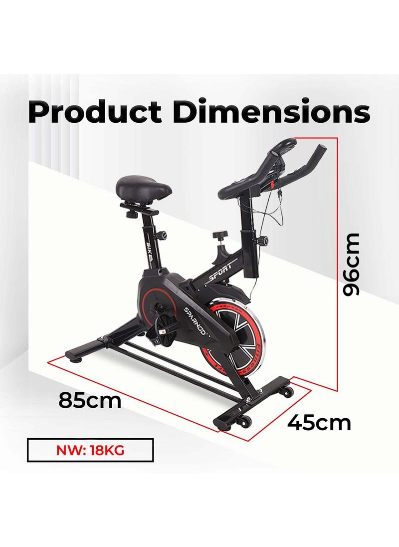SSB-08 Spin Bike Exercise Cycle for Home Gym with 8kg Flywheel, LED Display, Pulse Sensor, Adjustable Resistance, Silent Belt Drive, 4-way Adjustable Cushioned Seat and 2-way Handlebar