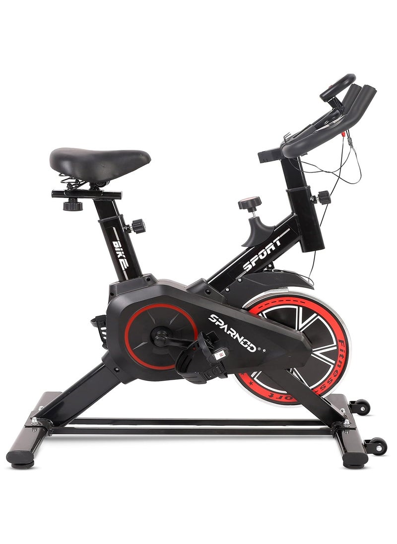 Sparnod Fitness SSB-08 Spin Bike Exercise Cycle for Home Gym with 8kg Flywheel, LED Display, Pulse Sensor, Adjustable Resistance, Silent Belt Drive, 4-way Adjustable Cushioned Seat and 2-way Handlebar  - Image 1