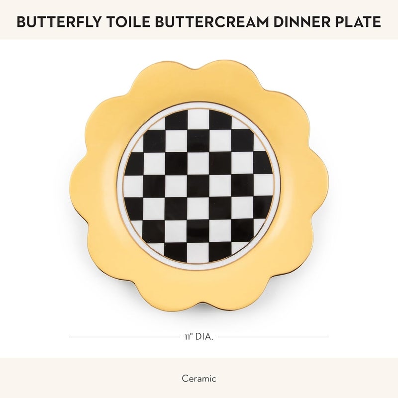 mackenzie childs MACKENZIECHILDS Butterfly Toile Ceramic Dinner Plate 11 Inches Buttercream - Image 4